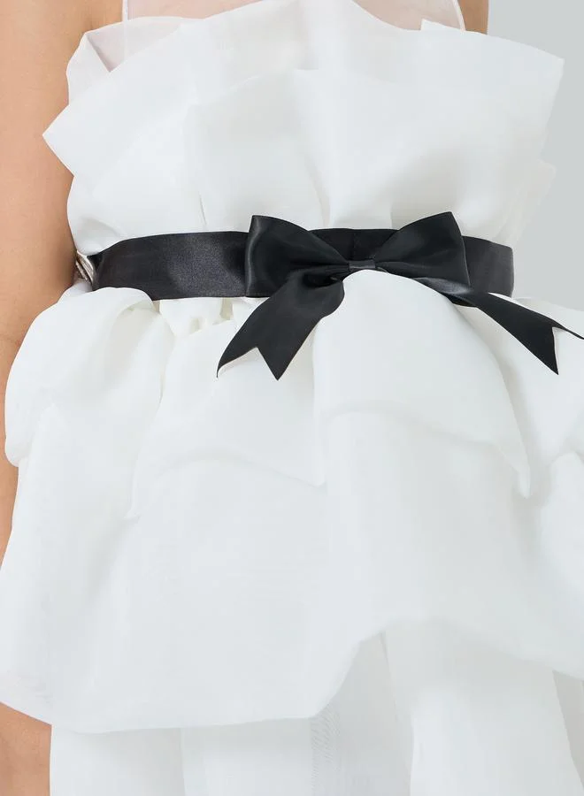 Take Two  Girls White Bow Detail Ruffled Layered Dress for Women | Best Price UAE